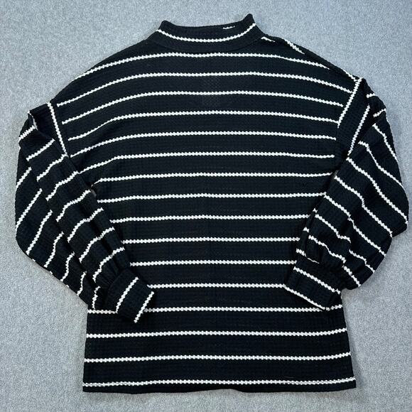 Bibi Striped Waffle Knit Pullover Sweater Women's Large Mock Neck Cut Out New - Picture 8 of 8